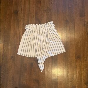 Zara High Waist Striped Shorts - White and Blue
